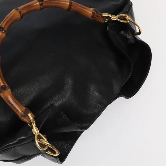GUCCI Bamboo Hand Bag Leather Black Gold 001 1781 001 1781 - Picture 6 of 16